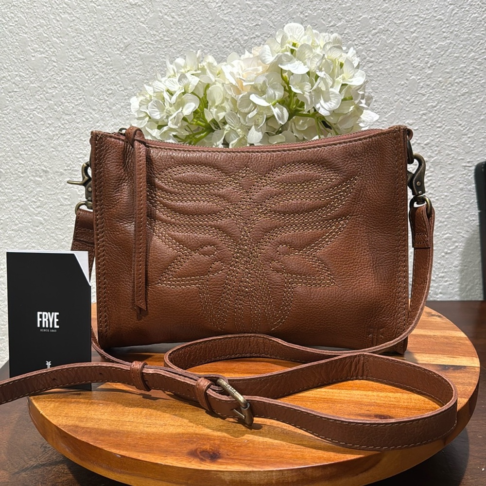 FRYE Charlene Embroidered Crossbody Bag in Cognac